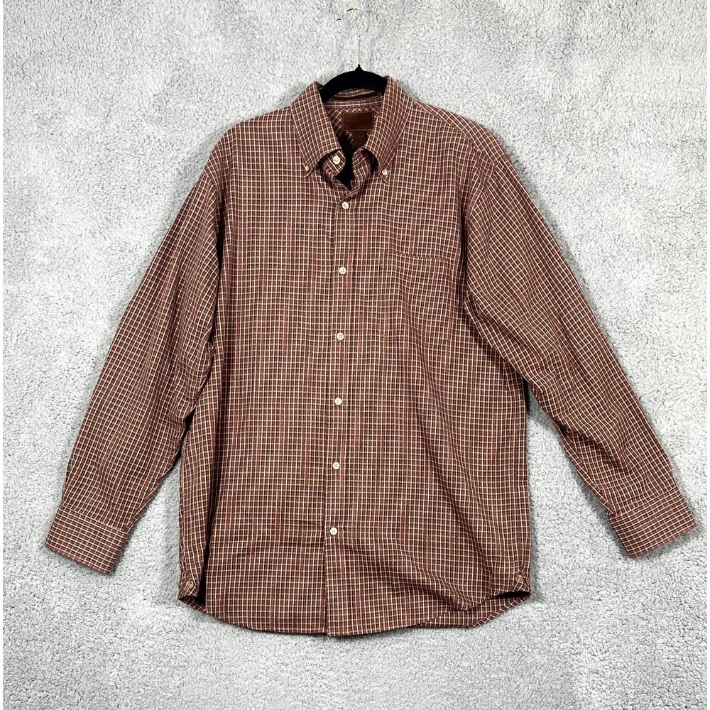 Born Shirt Men's M Brown Plaid Long Sleeve Classic Travel Button Down Workwear